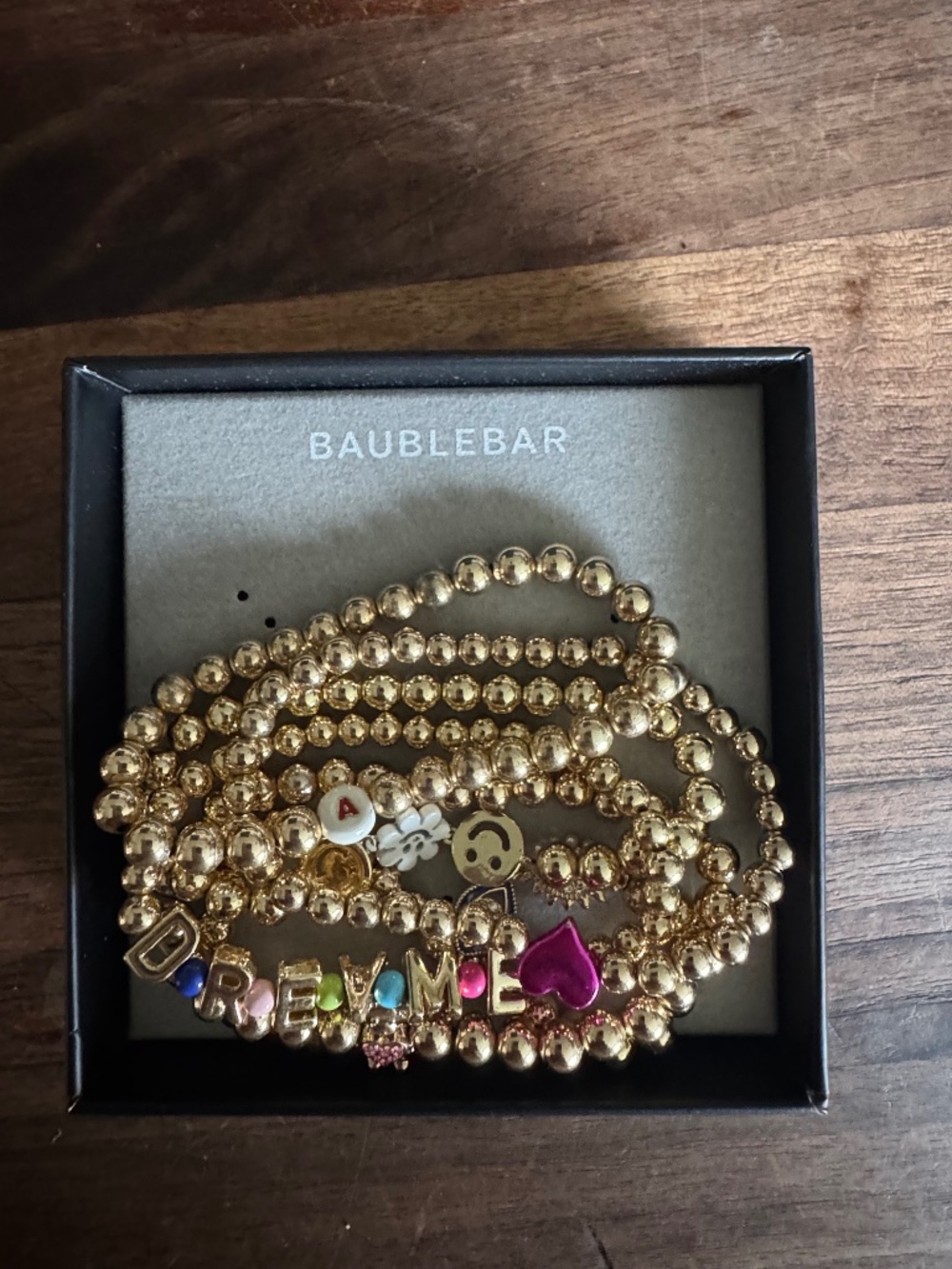 BaubleBar gold plated stretch bracelet stack